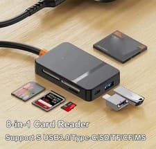 Image of Memory Card Reader 8 in 1 USB 3.0 and USB-C to SD Micro SD MS CF Card Reader