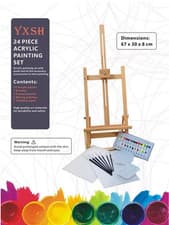 Image of Acrylic Painting Box & Easel Set - 24 Pcs Adjustable Solid Wood Easel-NEW