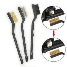 Image of 3 PIECE SMALL WIRE BRUSH SET BRUSHES STEEL BRASS NYLON METAL RUST PAINT REMOVER