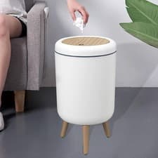 Image of Round Waste Bin with Push-On Lid Nordic Antique Dustbin with Raised Feet in PP