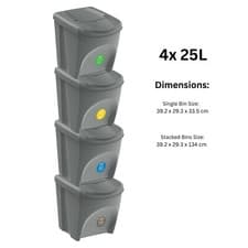 Image of Sorting Bins Recycling Segregation Waste Stackable Grey bin Set 20L 25L 35L