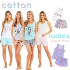 Image of Ladies Sleeveless Pyjama Set Summer Holidays Breathable Vest and Shorts PJs Sets