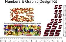 Image of R/C Vinyl Decal 1/16th Scale Bevel 2-D Red (# 5's) Graphic Flame Kit R123