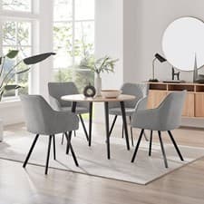 Image of Koko 100cm Round Dining Table & 4 Falun Fabric Dining Chairs Black Leg