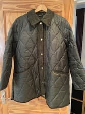 Image of BARBOUR HIGHCLIFFE Ladies Quilted Mid-Length Jacket-Size 16-Sage Green-NEW-Tags