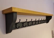 Image of COAT RACK+SHELF Handmade 10 Black Double Hooks Anthracite Grey/medium Oak