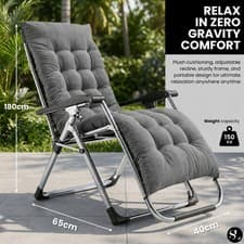 Image of Garden Zero Gravity Foldable Reclining Chair / Sun Lounger with Cushion & Pillow