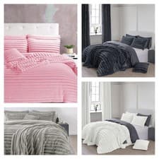 Image of Big Cord Teddy Fleece Warm Cosy Bedding Set With Duvet , Pillowcase & Throw