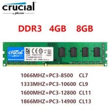 Image of Crucial DDR3 4GB 8GB 1066 1333 1600 1866MHZ Desktop RAM Memory DIMM 1.5V 240Pin