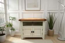 Image of Cotswold White Oak Corner TV Unit For Screens Up To 38 | Painted TV Stand Unit