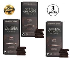 Image of 3x Green & Black's Organic 70% Dark Chocolate Bar Rich Intense Dark 90g