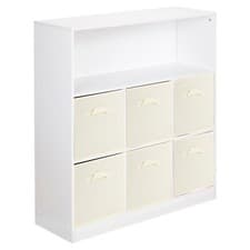 Image of Wooden Wide 7 Cubed Cupboard Bookcase Storage Units Shelves 6 Drawers Baskets