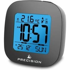 Image of Precision Digital Radio Controlled Alarm Clock Temp Night Blue LED Black White