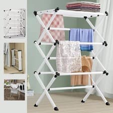 Image of 3 Tier Clothes Airer Foldable Indoor Laundry Drying Rack Space Saving White UK