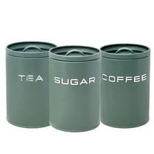Image of Tea Coffee Sugar Canister Set Airtight Lid Kitchen Storage Tin Sage Green 3Pcs