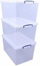 Image of Really Useful Box Nestable Plastic Storage 83 Litre Clear (Pack of 3)/ 24HR DEL