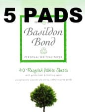 Image of [ 5 PADS ] Basildon Bond Writing Pad Set 40 White Paper Sheets  178x137mm Guide