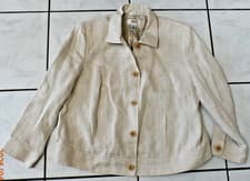 Image of NWOT Talbots Petite 100% Irish Linen Button Up Bomber Jacket 14W Beige i158