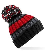 Image of BEECHFIELD Hygge Striped BOBBLE HAT Winter Warm Knitted Pom Pom Beanie Unisex