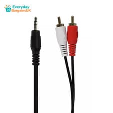 Image of Daewoo 3.5mm Stereo Jack to 2 RCA Phono Plugs Audio Cable Lead Black 2m 2 Metre