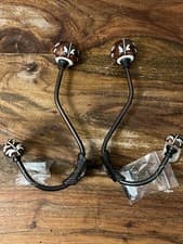 Image of 2x METAL CERAMIC DOUBLE HAT AND COAT HOOKS 7” BROWN WHITE FLOWERS NEW