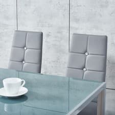 Image of Glass Dining Table and 4 /6 Padded Chairs Set for Home Kitchen Dining Room, Grey