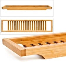 Image of Bamboo Bath Tub Caddy Rack Wooden Bathroom Shelf Storage Organiser Tray Unit