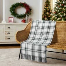 Image of Primitive Christmas Harper Plaid Green White Woven Throw 50x60