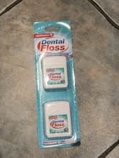 Image of 2x PACK 50M DENTAL FLOSS MINT WAX TREATED REMOVE PLAQUE in sealed packaging