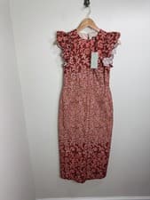Image of Mint Velvet Geometric Column Midi Dress Size 8 Pencil Cotton Frill RRP £160