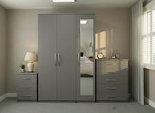 Image of Fully Assembled 3 Piece Furniture Set, 3 Door Wardrobe, Chest Drawer, Bedside