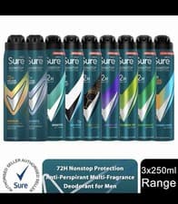 Image of Sure Men Anti-perspirant 72H Nonstop Protection Deodorant, 250ml 3 Pack