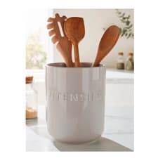 Image of Modern Grey Ceramic Utensil Holder Embossed Kitchen Storage Pot Jar