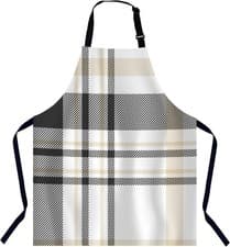 Image of Beige and White Plaid Check Kitchen Apron for Women Men, Unisex Adjustable Cook