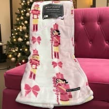 Image of Betsey Johnson Nutcracker Girl Pink Christmas Candy Bows 50x70 Throw Blanket New