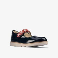 Image of Clarks Girls CROWN PETAL Navy Patent Leather Shoes Size UK 10 - 12 F, G