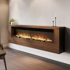 Image of Wall-Mounted Electric Fire with Walnut Surround - 70 Inch - AmberGlo AGL094