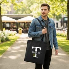 Image of Personalised Tote Bag Custom Monogram Letter & Name Printed Cotton Shopping Bag