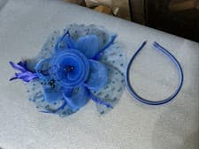 Image of Royal Blue Net Feather Beaded Headband/clip Fascinator Weddings Races Cobalt NEW