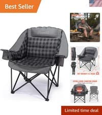 Image of Portable Heavy Duty Padded XL Camping Chair with Cup Holder - 500lb Capacity