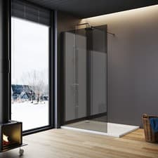 Image of Black Walk In Shower Enclosure Screen Bathroom Wet Room 8mm Glass Door Cubicle