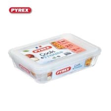 Image of Pyrex Food Storage Baking Serving Dish with Plastic Lid Cook& Freeze Rectangular