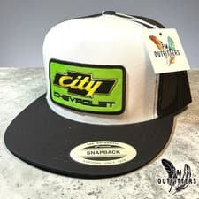 Image of City Chevrolet Hat YP Classics Flat Bill White Black Retro Patch PM Outfitters