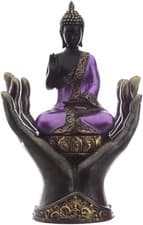 Image of Thai Buddha In Hands Meditating Ornament Purple Black Mindfulness Statue