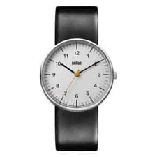 Image of BN0021 Braun Gents Mens Classic Watch White Dial Silver Leather Strap Brand new