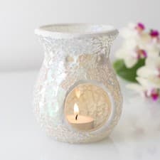 Image of White Large Iridescent Crackle Glass Oil Burners Free mini wax in Candle Holders
