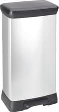 Image of Curver Deco 50L Pedal Bin – Rectangular Silver & Black Kitchen Waste Rubbish Bin
