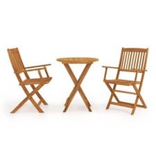 Image of Outdoor Patio Wooden 3pcs Folding Garden Dining Set Solid Acacia Wood Furniture