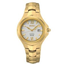 Image of Seiko SUT432P1 Ladies Gold Tone Solar Powered 100m W/R Date Watch 2 Yr Warranty