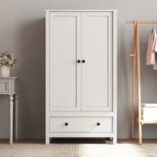 Image of 2 Door Wardrobe with 1 Drawer Storage Clothes Cupboard with Hanging Rod White